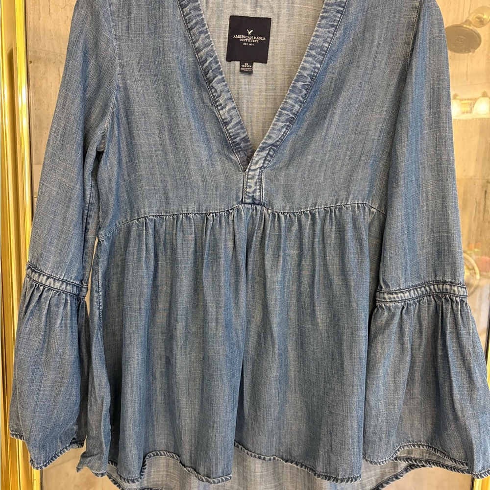American Eagle Outfitters Denim V-Neck Blouse